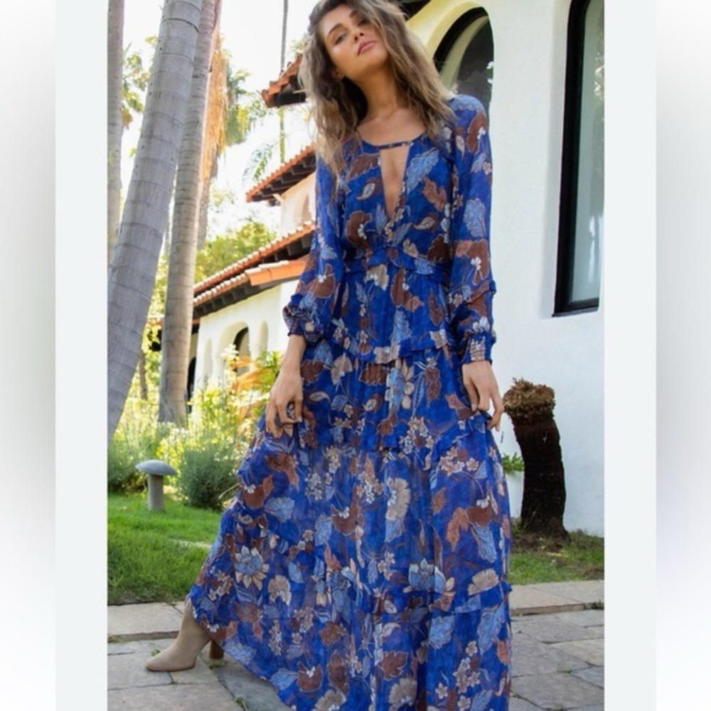 Hale Bob tiered ember maxi dress size large floral